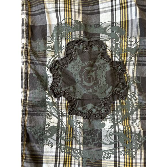 Y2K Guess Plaid Shirt Mens S Yellow Black Grunge Button Up Western Logo Preppy - Picture 6 of 12